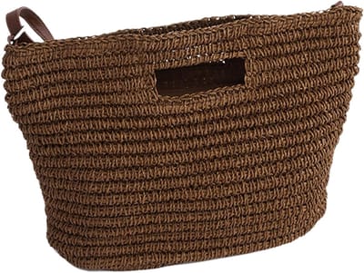 Stro Tas - Zomerse Handtas - Strand Vervoer - Modieuze Rits - 24 x 34 cm - Khaki