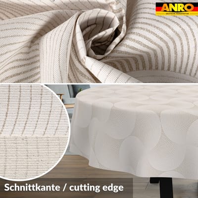 ANRO Tafelkleed Grijze cirkels Beige Ovaal 240x140cm Rechte rand Afwasbaar Waterafstotend