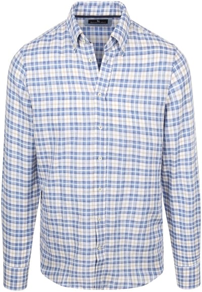 Steppin' Out Overhemd Linen Cotton Checks Blauw Sand - Maat S - Heren - Casual Shirt