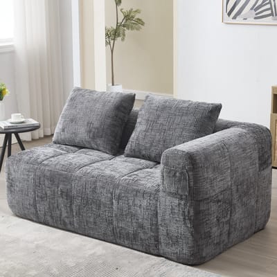 MODFU Sofa met chaise longue en zijvakken – 158 cm – Modern design voor woonkamer – Zachte chenille bekleding – Grijs – Incl. kussen