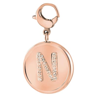 Lucardi Dames Gerecycled just.d stalen hanger roseplated letter kristal - Hanger - Staal - Rosékleurig