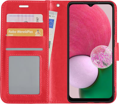 Hoesje Met Pasjeshouder - Geschikt voor Samsung Galaxy A13 4G - Luxe Bookcase Portemonee - Flip Case - Kunstleer Book Case - Flipcase - Book Cover - Walletcase - Portemonneehoes - Rood