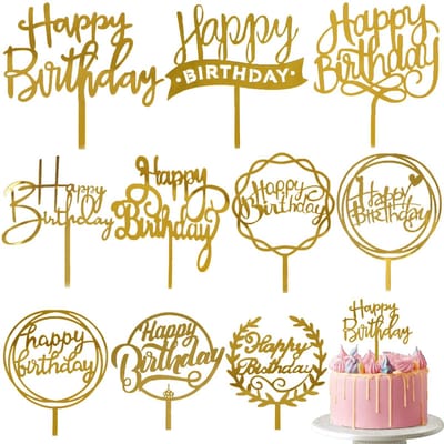 Dailygoods- Cake Toppers 10 Stuks - Gouden Taartversiering - Verjaardagstaart Decoratie - Voedselveilig Materiaal - Herbruikbaar - Romantische Sfeer - Taartdecoratie
