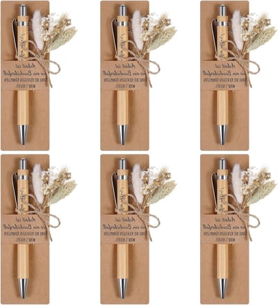 Cadeauset voor Collega's - Inclusief Gedroogde Bloemen en Houten Balpen - 6 Sets