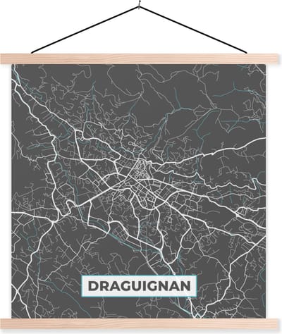 Posterhanger incl. Poster 40x40 cm - Schoolplaat - Draguignan - Frankrijk - Stadskaart - Kaart - Plattegrond - Textielposter - Blanke latten - Stadskaart