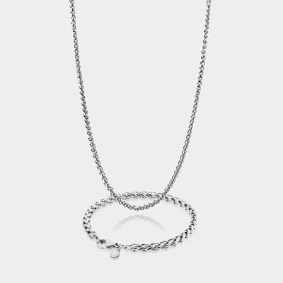 Wheat Ketting 3 mm x Wheat Armband 5 mm - Zilveren Schakelketting en Schakelarmband Heren - 50/19 cm lang - Olympus Jewelry