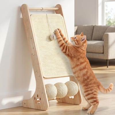 Krabplank voor katten, sisal krabplanken kat met sisal krabballen, krabmat met helling voor huiskatten, krabmeubel kat krabplanken voor muur en hoek