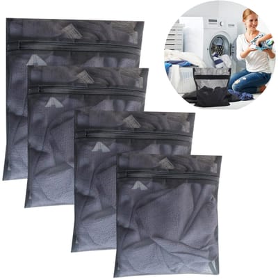 Dailygoody - Wasnet voor wasmachine - Waszak met ritssluiting - Zwart - Geschikt voor kleding - 4 stuks voor ondergoed en babykleding