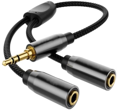 Audio Splitter Kabel – 3.5mm Jack naar 2x 3.5mm Aux – Koptelefoon Splitter – Goud Verguld – Gevlochten Nylon – Audio Adapter