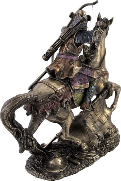 Veronese Design Beeld/figuur - Samoerai met Boog op Paard - klein formaat - (hxbxd) ca. 15cm x 15cm x 8cm