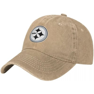 Zwart-Wit Steeler Logo Baseballpetten Vintage Denim Gewassen Hoofddeksels Unisex Stijl Outdoor Hardloop Petten Vrije Tijd Adjustable beige