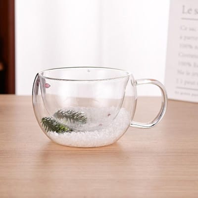 Tasse à café en verre transparent à double paroi 200/350 ml, motif de Noël, motif neige, résistante à la chaleur, pour lait et eau, cadeau de Noël 200-350ml white