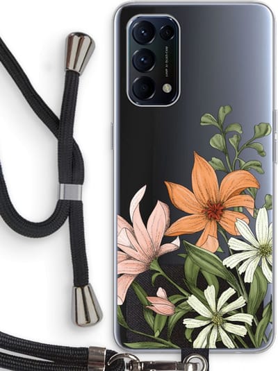Case Company® - Hoesje met koord geschikt voor Oppo Find X3 Lite hoesje met Koord - Floral bouquet - Telefoonhoesje met Zwart Koord - Bescherming aan alle Kanten en Over de Schermrand