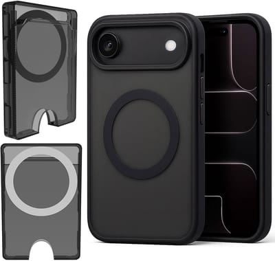 Hoesje + Pasjeshouder geschikt voor iPhone 17 Air - Portemonnee geschikt voor MagSafe - Magnetisch - Pasjes Houder - Creditcardhouder - Gerookt Zwart