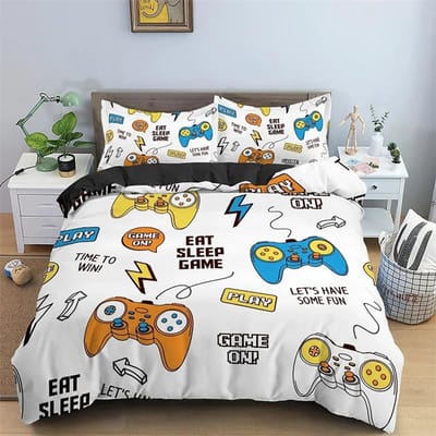 Kinderen Tieners Videogames Dekbedovertrek Set Jongens Gamer Dekbedovertrek Gaming Controller Patroon Beddengoed Set Polyester Dekbedovertrek 175X220cm-3pcs