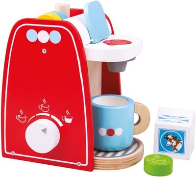 Houten Koffiezetapparaat - Keukenspeelgoed Speelgoedkeuken - Rollenspel Kinderen - Duurzaam Rubberhout - 17x13x19 cm