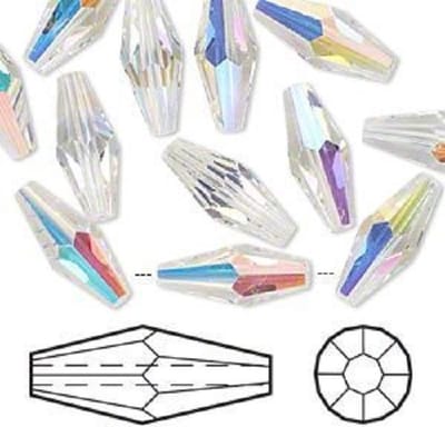 Swarovski Elements, dubbele bicone (5205), 20x8mm, clear AB. Per 6 stuks