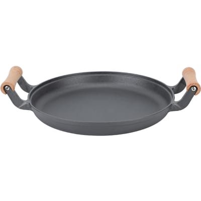 Poêle à barbecue avec deux poignées en bois Poêles à steak rondes en fonte pour rôtir la viande 33cm/12.99in gray