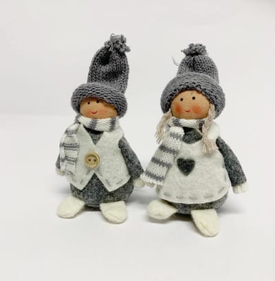 Set van 2 zelf zittende kerst kindjes - 12cm - Wit - Grijs