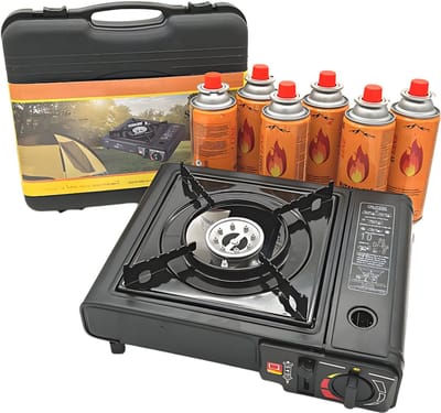 QIN® Camping Gasstel - Gasstel - Kooktoestel Camping - Zwart - 28cm x 20cm x 6cm