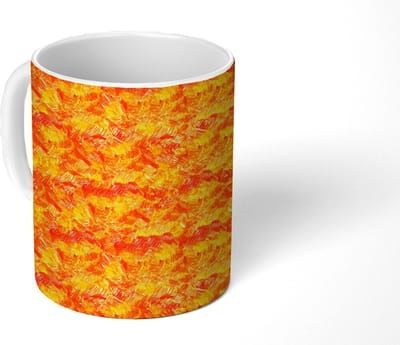 Mok - Koffiemok - Vloeiend - Olie - Verf - Texturen - Oranje - Geel - Mokken - 350 ML - Beker - Koffiemokken - Theemok