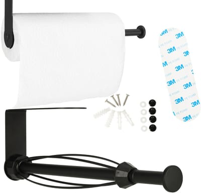 Hauskraft - Keukenrolhouder - Zelfklevend en/of Boren - Keukenrolhouder Zwart - Rollenhouder - Keukenrolhouder Hangend