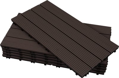 Terrastegels - 6 Stuks - 1 m² - WPC Composiet Kunststof - 60x30cm - 4 strepen - Donkerbruin - Makkelijke en Snelle Montage - Balkontegels - Vlondertegel Set - Onderhoudsvrij - Tuin, Balkontegels - Terrasplanken