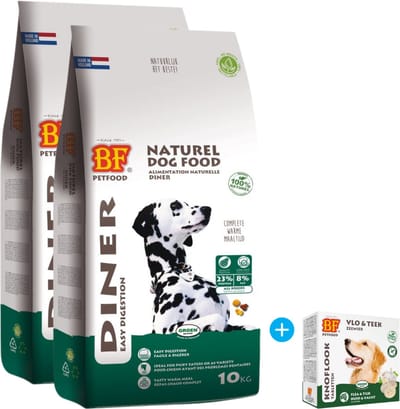 Biofood Diner 2 x 10 KG hondenvoer + vlo teek tabletten