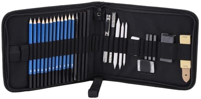 Dailygoods- Tekenmateriaal Professioneel - Tekenpotloden Set 33 Stuks - Schetsen - Grafietpotloden - Houtskool Potloden - Oxford Tas met Ritssluiting