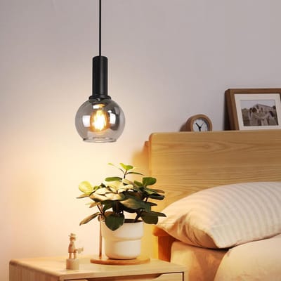 Glitzerlife - Hanglampen - Vintage Industrial stijl - 1xE27 - Hoogte verstelbaar - Rookglas metaal - Ø10cm - Zwart Smoky grijs - Hanglampen Eetkamer Verstelbaar - Woonkamer Keuken