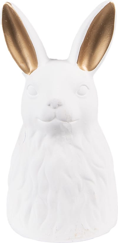 Clayre & Eef Beeld Konijn 21 cm Wit Goudkleurig Keramiek