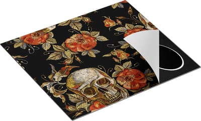 Chefcare Inductie Beschermer Doodshoofden met Bloemen - Schedels - 60x50 cm - Afdekplaat Inductie - Kookplaat Beschermer - Inductie Mat