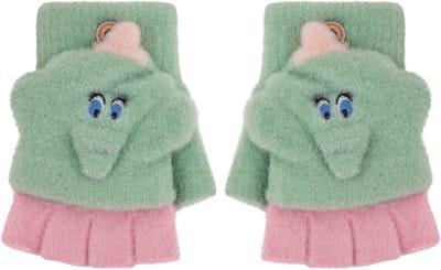 Knuffelbare wanten met knoopflap, vingerloze handschoenen voor kinderen, warme gebreide wanten met pluche voering voor de winter