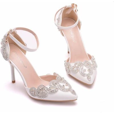 Zomer Dames Puntige Neus Ondiep Trouwjurk Feestschoenen PU Leer Dames Meisjes Schoenen Hoge Hak Sandalen 34 white