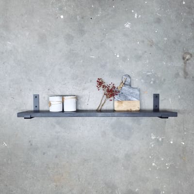 GoudmetHout® Wandplank Industrieel - 40 x 20 cm Muurplank - Zwart Eiken Hout - Decoratie Wandrek & Boekenrek - Hangplank Keuken - Wall Shelf + 2 Mat Zwarte Plankdragers van Staal