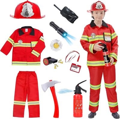 Kinderen Brandweerman Kostuum met Brandblusser en Helm, Perfect voor Carnaval en Rollenspel, Cosplay Accessoires voor Jongens en Meisjes