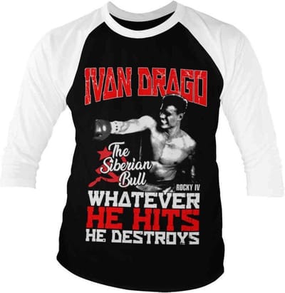 Rocky Raglan top -S- Ivan Drago The Siberian Bull Zwart/Wit