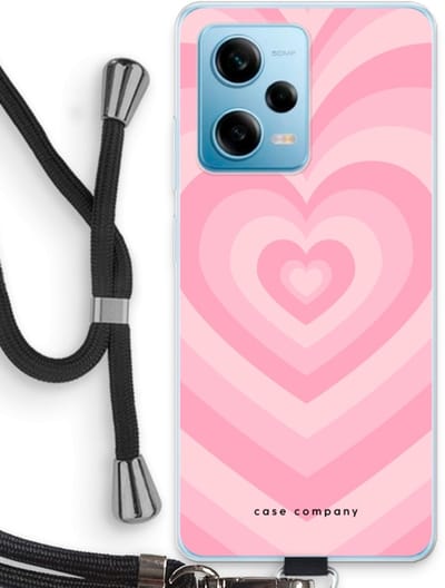 Case Company® - Hoesje met koord geschikt voor Xiaomi Redmi Note 12 Pro 5G hoesje met Koord - Hart Roos - Telefoonhoesje met Zwart Koord - Bescherming aan alle Kanten en Over de Schermrand