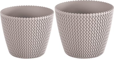 Plantenpotten/bloempotten set - 6 st - kunststof - taupe - 30 x 25 en 26 x 22 cm