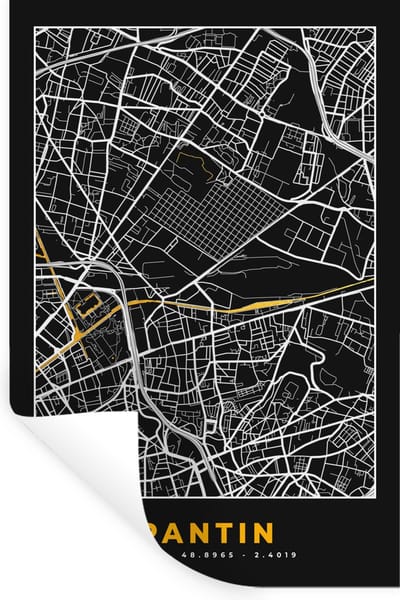 Muurstickers - Sticker Folie - Plattegrond – Pantin – Stadskaart – Kaart – Frankrijk - 20x30 cm - Plakfolie - Muurstickers Kinderkamer - Zelfklevend Behang - Zelfklevend behangpapier - Stickerfolie