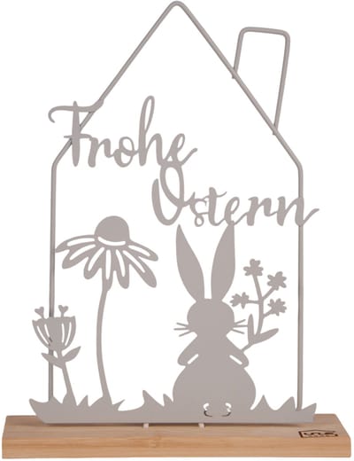 UNUS® Staander decoratieve haas huis Frohe Ostern paasdecoratie metaal wit
