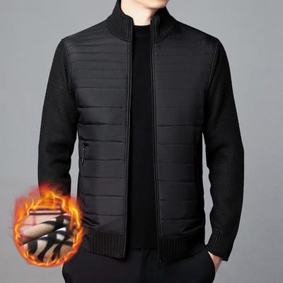 Heren Opstaande Kraag Splicing Plus Velvet Trui Trui Grote Maat Modieus Casual Vest Jas XXXXL black