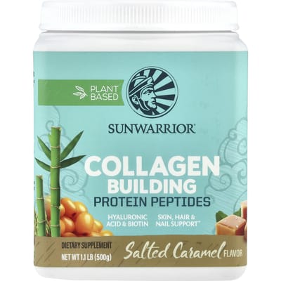 Sunwarrior, Collageen-opbouwende Eiwit Peptiden, met Hyaluronzuur en Biotine, Gezouten Karamel, 1,1 lb (500 gr)