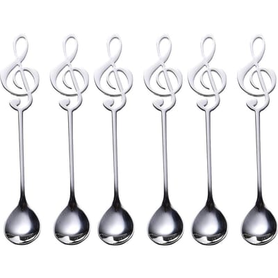 6 stuks koffielepel 304 roestvrij staal muzieknootlepel muziekbar ijsbar creatief cadeau roerlepel tafelgerei accessoires zilver