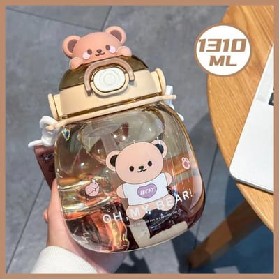 Tasse d'ours mignon Différents modes de 800 ml à 1400 ml Gobelet avec paille Bouteille d'eau Kawaii pour fille Bouilloire d'extérieur 1000ml to 1400ml