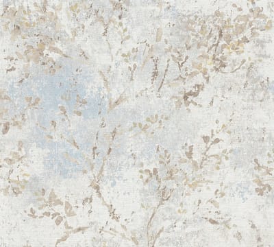 LINNENLOOK BLOEMEN BEHANG | Aquarel - Blauw Beige Goud - Livingwalls Stories of Life