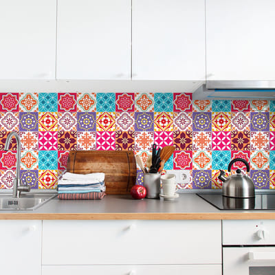 Zelfklevende tegelmuurstickers voor keuken en badkamer - 9 Theodoro Azulejo tegelstickers - 9 stickers 10x10cm