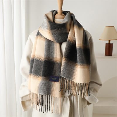 Écharpe à Carreaux Chaude d'Hiver pour Femme de Haute Qualité Épaisse Imitation Cachemire Châle Foulard Pashmina pour Voyage en Plein Air 200x53cm black