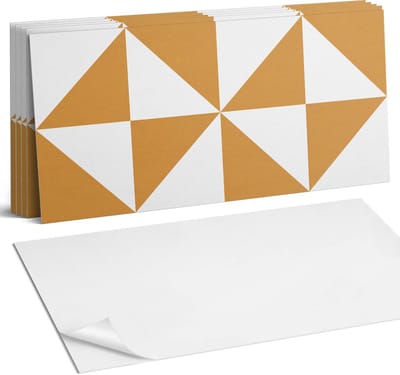 Coloray Plaktegels - Geometrische driehoeken in vierkanten Wandtegel Zelfklevend - 60 cm x 30 cm - Oranje Plaktegels - 6 stuks - Rechthoek PVC Tegels - Plaktegels Keuken - Zelfklevende Vloertegels Badkamer - Vinyltegels Vloer Zelfklevend