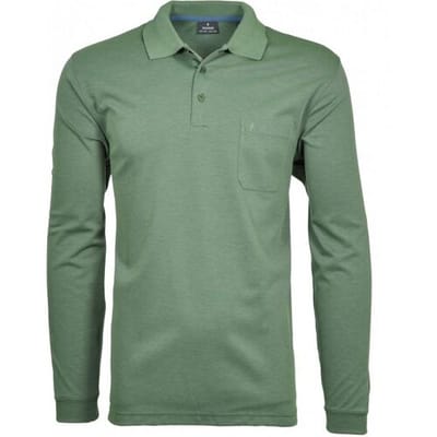 Ragman Softknit Polo Longsleeve Uni Breast Pocket Rietgroen / male